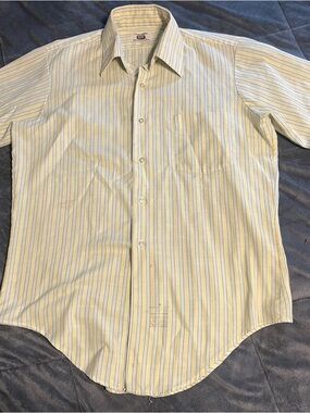 Classic Men's Striped Button-Up Shirt - Light Yellow/Blue